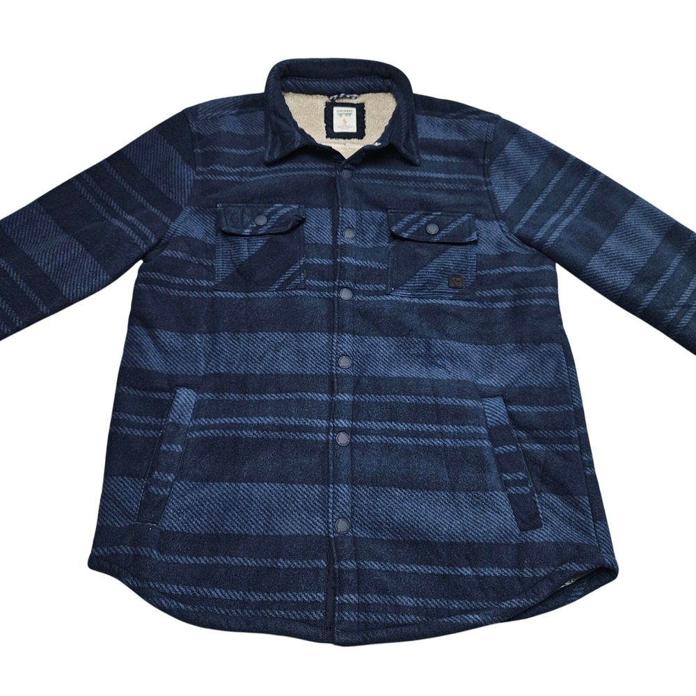 Voyager Fleece Shirt Jacket Mens Medium Blue Striped Sherpa Lined Shacket Coat